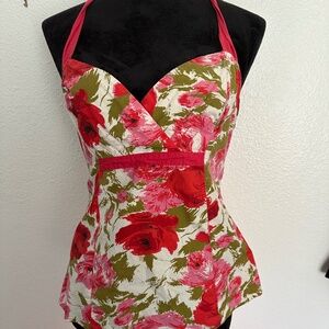 Anthropologie Peplum Halter floral Top